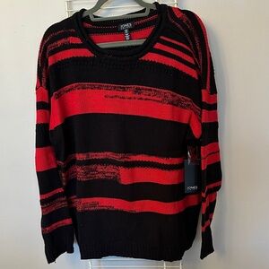 Jones New York Black and Red Striped Knit Pullover